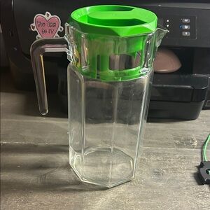 Paşabahçe Clear Glass Pitcher with Green Lid